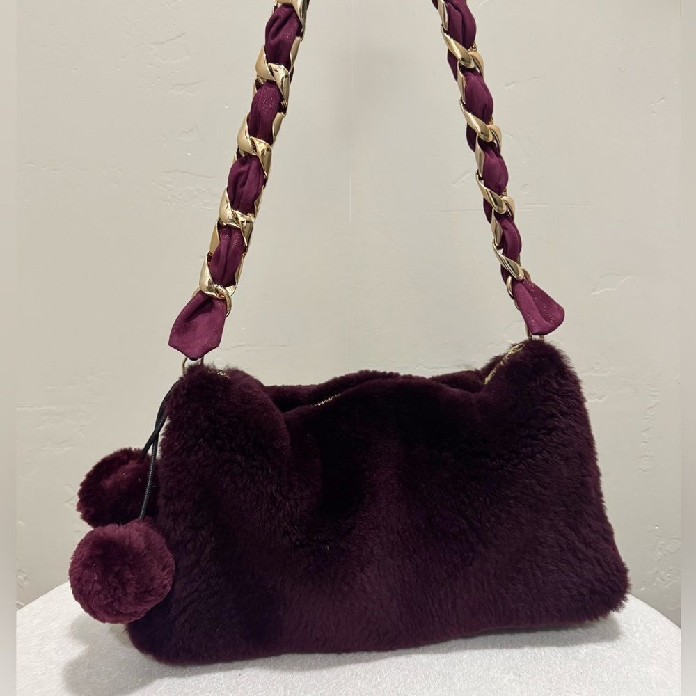 Plum Real Sheared Beaver Fur Handmade Soft Slouchy Bag, Shoulder Bag, Crossbody